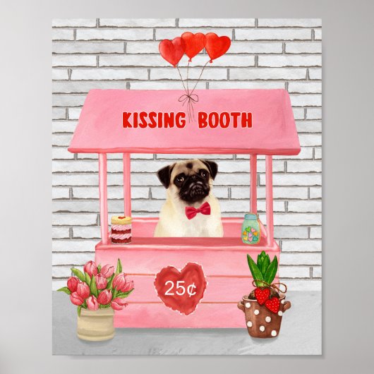 Mops Hund Valentinstag Kissing-Stand Poster (Vorne)
