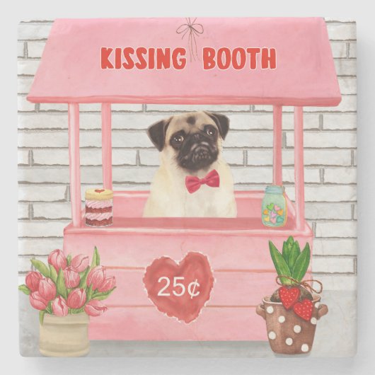Mops Hund Valentinstag Kissing-Stand Steinuntersetzer (Vorderseite)
