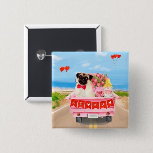 Mops Hund Valentinstag Lkw Herz Button (Vorne & Hinten)