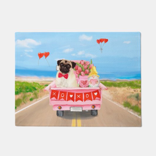 Mops Hund Valentinstag Lkw Herz Fußmatte (Vorderseite)