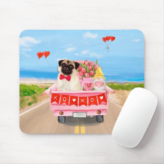 Mops Hund Valentinstag Lkw Herz Mousepad (Mit Mouse)
