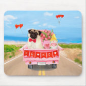 Mops Hund Valentinstag Lkw Herz Mousepad (Vorne)