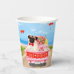 Mops-Hund Valentinstag LKW Herzen Pappbecher