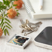 Mops-Hund Vintag Schlüsselanhänger (Seite)