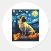 Mops Hund von van gogh sternenfest Nacht halloween Runder Aufkleber (Vorderseite)