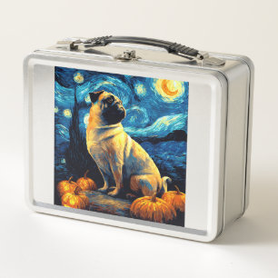 Mops Hund von van gogh Sternennacht Halloween Lust Metall Brotdose