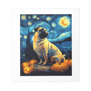 Mops Hund von van gogh Sternennacht Halloween Lust Notizblock