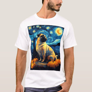 Mops-Hund von van gogh Sternennacht Halloween Lust T-Shirt