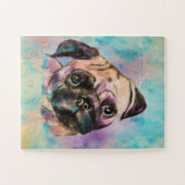 Mops-Hund Wasserfarben-Portrait Puzzle (Horizontal)