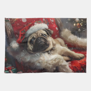 Mops Hund Weihnachten Geschirrtuch