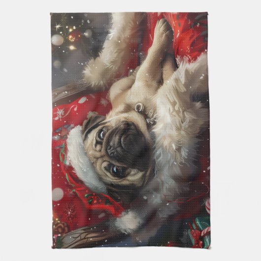 Mops Hund Weihnachten Geschirrtuch (Vertikal)