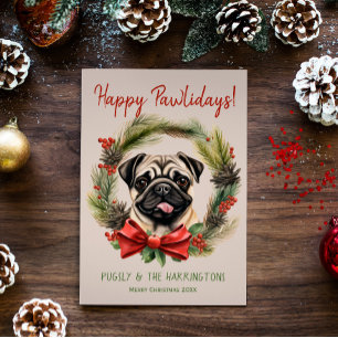 Mops Hund Weihnachten glücklich Pawlidays Feiertag