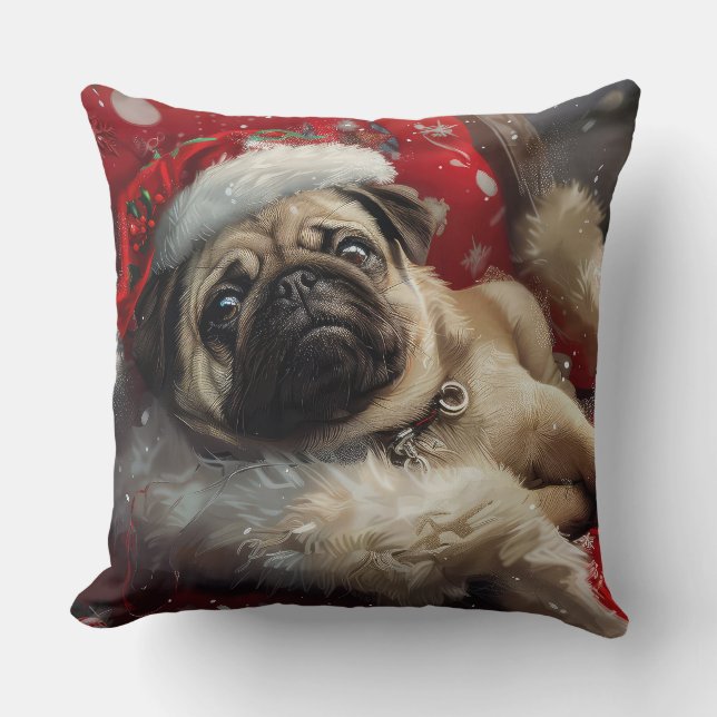 Mops Hund Weihnachten Kissen (Vorderseite)