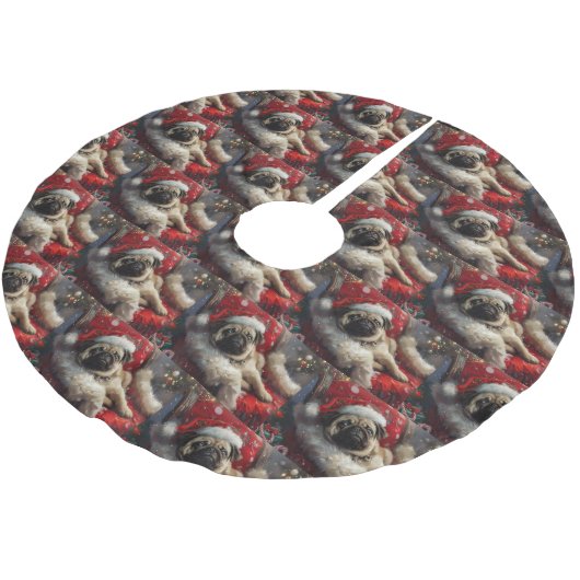 Mops Hund Weihnachten Polyester Weihnachtsbaumdecke (Schrägansicht)