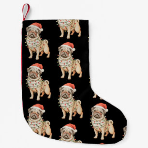 Mops-Hund Weihnachten Santa Hut Xmas Lichter Feier Kleiner Weihnachtsstrumpf