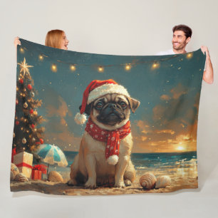 Mops-Hund Weihnachten Vintage Strand Fleecedecke