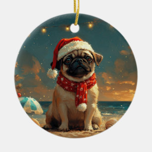 Mops-Hund Weihnachten Vintage Strand Keramik Ornament
