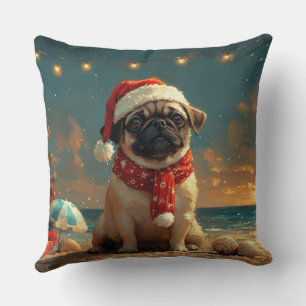 Mops-Hund Weihnachten Vintage Strand Kissen