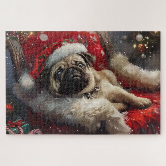 Mops-Hund Weihnachtsfestlich Puzzle (Horizontal)