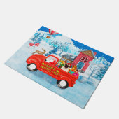 Mops Hund Weihnachtslieferung LKW Schnee Fußmatte (Schrägansicht)