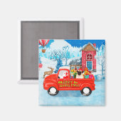 Mops Hund Weihnachtslieferung LKW Schnee Magnet (Vorderseite/Rückseite)