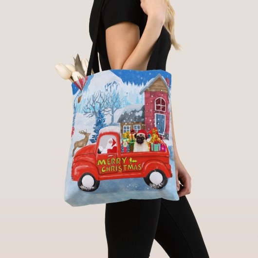 Mops Hund Weihnachtslieferung LKW Schnee Tasche (Von Nahem)