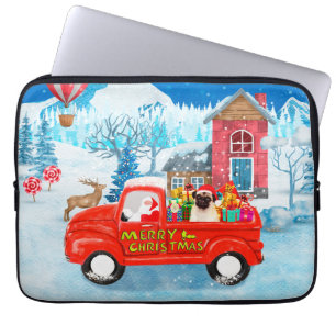 Mops-Hund-Weihnachtslieferwagen Schnee  Laptopschutzhülle