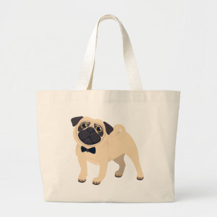Mops-Hund-Welpe Cartoon Leinwand-Tragetasche Jumbo Stoffbeutel