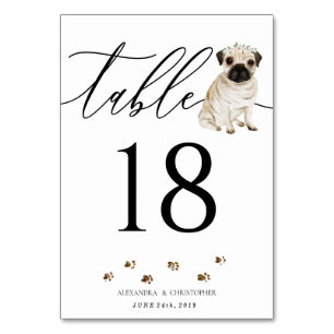 Mops-Hund-Welpe-Hochzeit-Kalligrafie-Signatur Tischnummer