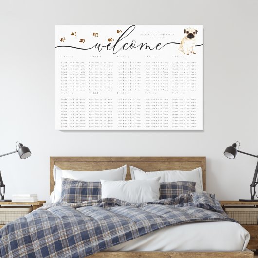 Mops Hund Welpe Willkommenssitzende Tischnummern Leinwanddruck (Insitu (Schlafzimmer))