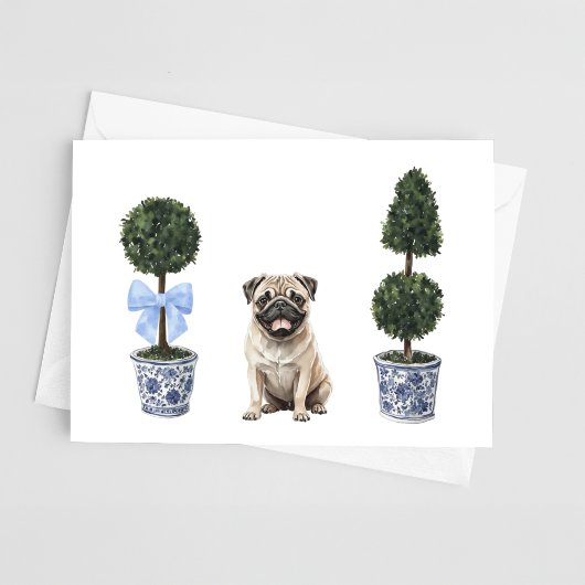 Mops Hund Welpentopiary Wasserfarbkarte Karte