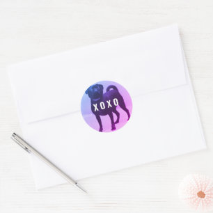 Mops Hund XOXO Valentinstag Runder Aufkleber