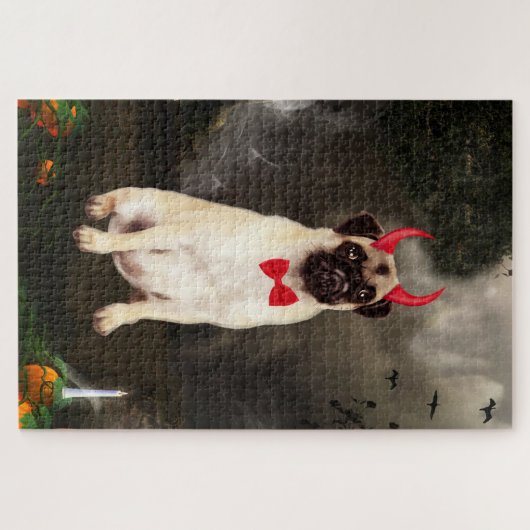 Mops Hund zu Halloween Puzzle (Horizontal)