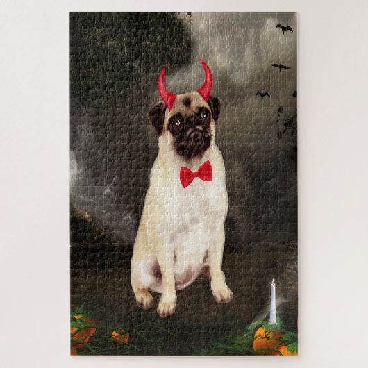 Mops Hund zu Halloween Puzzle (Vertikal)