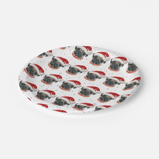 Mops Hund züchten Weihnachtsstars Pappteller (Schrägansicht)