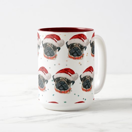Mops Hund züchten Weihnachtsstars Zweifarbige Tasse (VorderseiteRechts)