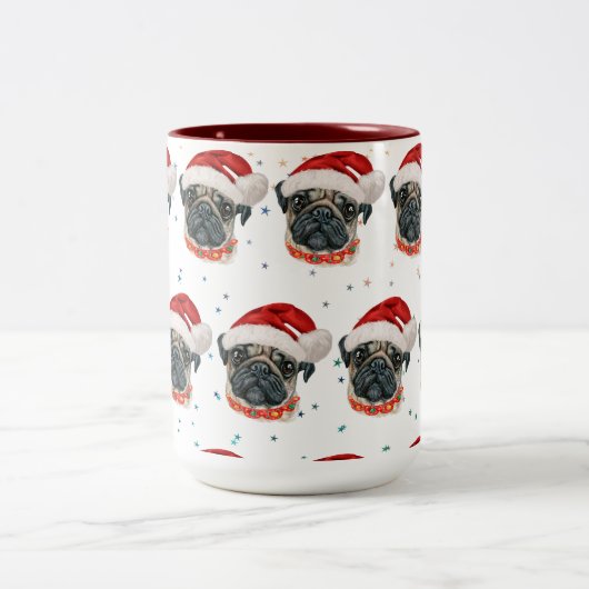 Mops Hund züchten Weihnachtsstars Zweifarbige Tasse (Mittel)