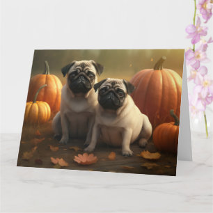 Mops-Hündchen Herbstfreude Kürbis Karte