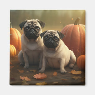 Mops-Hündchen Herbstfreude Kürbis Magnet