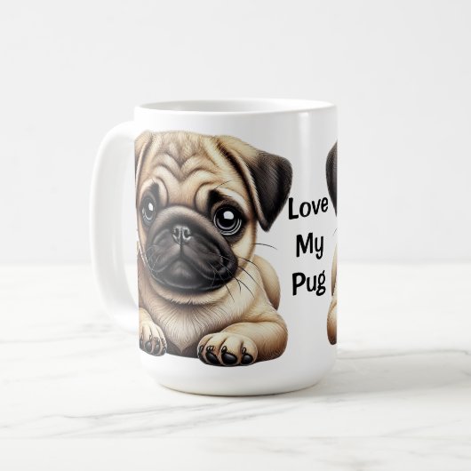 Mops-Hündchen Kaffeetasse (Vorderseite Links)