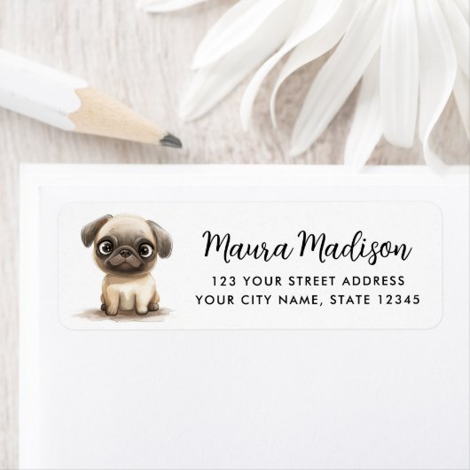 Mops Hunde Aquarellbilder Rücksendeadresse (Insitu)