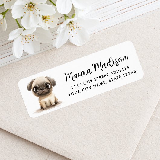 Mops Hunde Aquarellbilder Rücksendeadresse