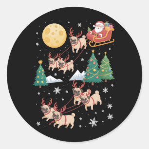 Mops-Hunde-Baum-Weihnachtspulli Weihnachten Hausti Runder Aufkleber