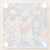 Mops-Hunde beim Trick-or-Treat in Halloween-Kostüm Glasuntersetzer (Rückseite)