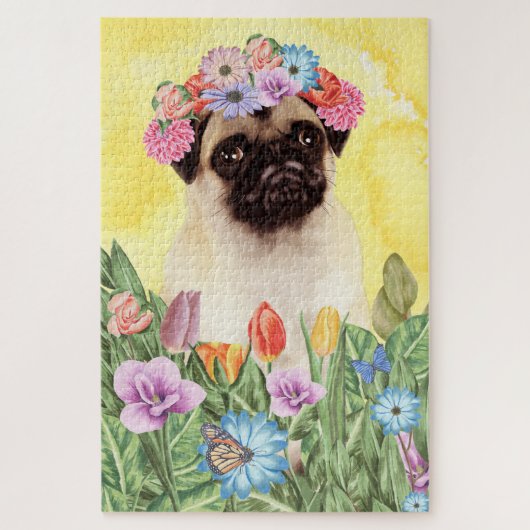 Mops Hunde Blume Puzzle (Vertikal)
