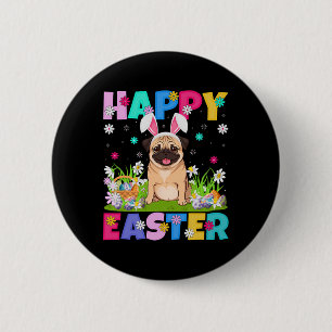 Mops-Hunde Fröhliche Ostereier-Suche Hasenohren Mo Button