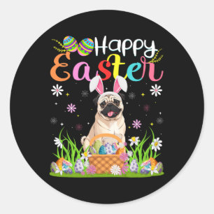 Mops Hunde Fröhliche Ostereier-Suche Hasenohren Os Runder Aufkleber