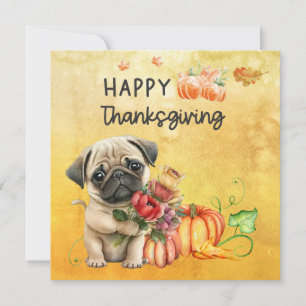 MOPS Hunde glücklich Thanksgiving Tag Wasserfarbe Feiertagskarte
