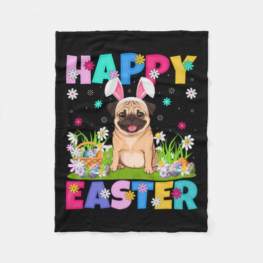 Mops Hunde Happy Ostereier Hunt Sonniges Ohr Mops Fleecedecke (Vorderseite)