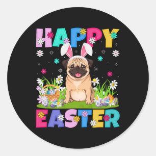 Mops Hunde Happy Ostereier Hunt Sonniges Ohr Mops Runder Aufkleber